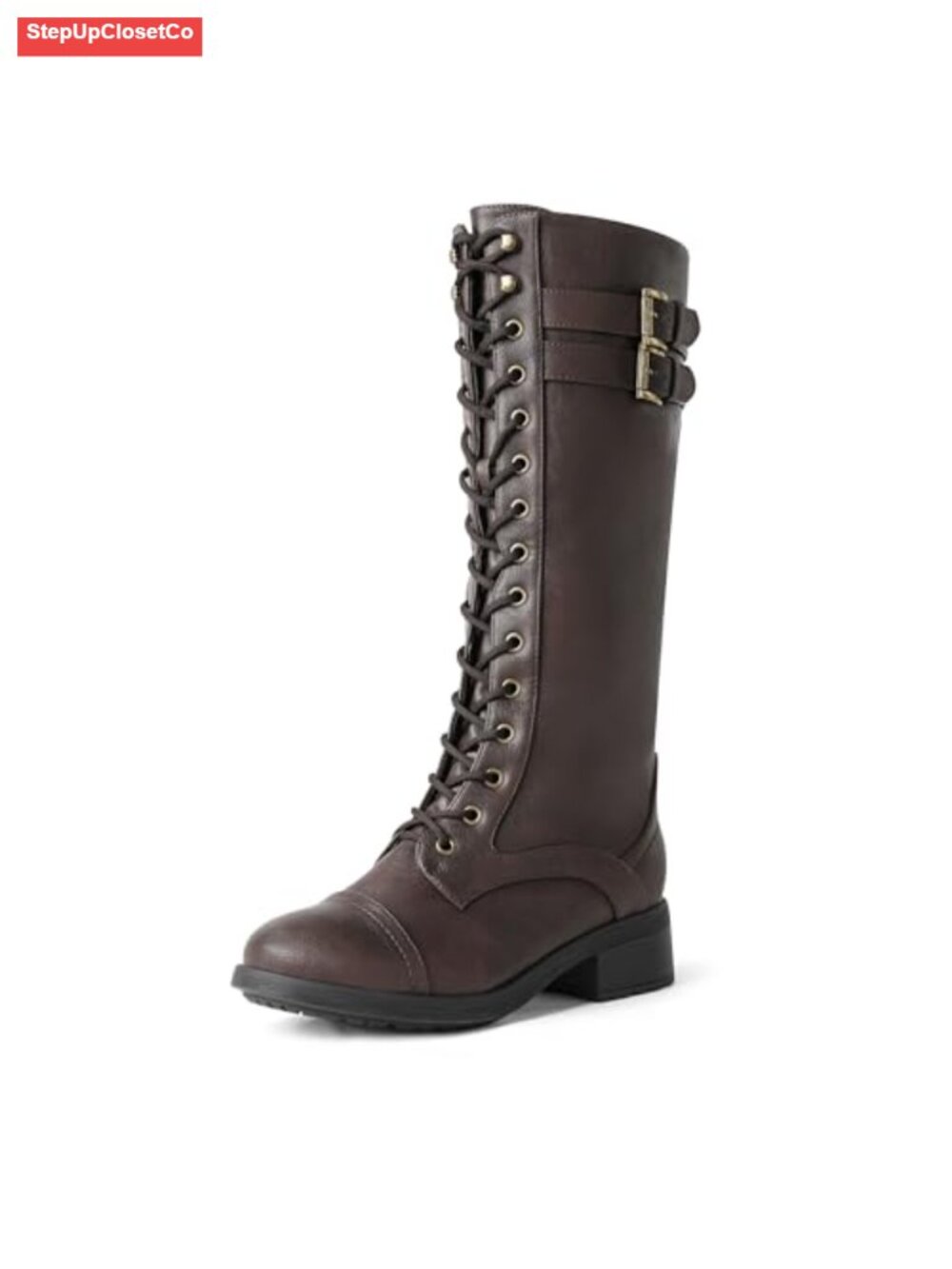 Knee High Combat Riding Boots with Faux Fur Lining Lace Up Zip